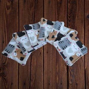 Handmade Makeup Remover Pads,  6 Square Pads With Cats, Flannel and Terry Cloth